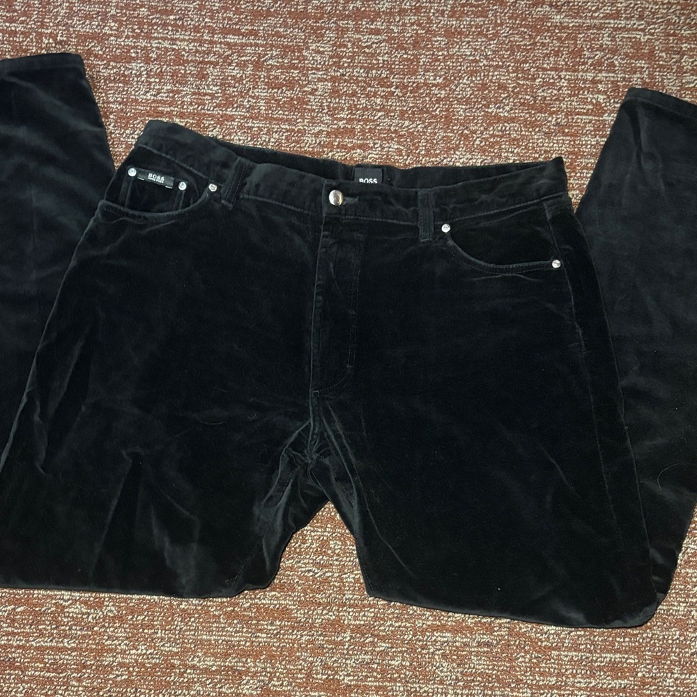 Hugo Boss Montana black velvet straight leg casual pants Men’s 40x34